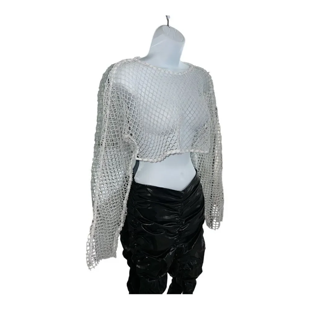 ZARA Fishnet Cropped Top White Silver Color Size S.